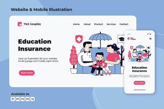 教育保险涂鸦网络和手机界面矢量插画素材Education insurance doodle web and mobile