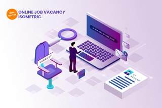 线上招聘求职2.5D等距AI矢量插画素材isometric online job vacancy vector illustration
