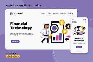 金融科技网站与手机界面设计矢量插画素材Financial Technology web and mobile designs