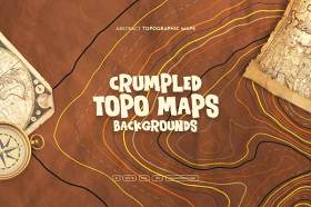 褶皱破旧地形图背景AI矢量设计素材Crumpled Topographic Map Backgrounds