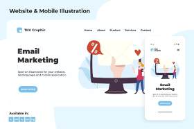 电子邮件营销网络和移动界面设计矢量插画素材Email marketing doodle web and mobile designs
