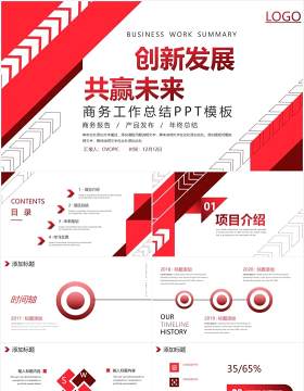简约红色商务年终工作总结报告产品发布会PPT模板