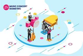 音乐会乐器乐队2.5D等距矢量插画AI人物素材isometric music concert vector illustration