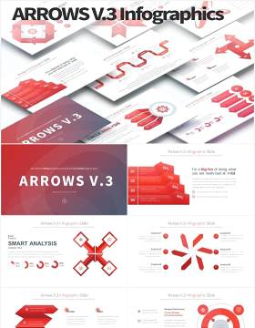 11套色系箭头流程图可视化信息图表PPT素材ARROWS V.3 - PowerPoint Infographics