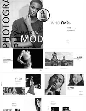 黑白商业摄影作品展示PPT模板photography business marketing powerpoint