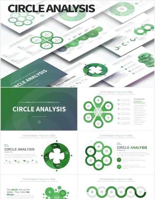 12套颜色圆形饼图数据可视化分析PPT信息图表素材Circle Analysis - PowerPoint Infographics Slides