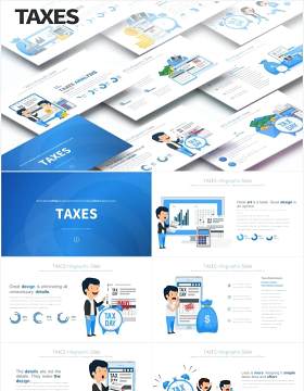 11套色系企业财务税收报税创意人物插画PPT素材TAXES - PowerPoint Infographics