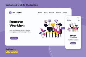 远程工作和外包网络和移动界面插画设计素材Remote working and Outsourcing web and mobile