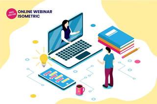 2.5D等距线上网络研讨会矢量插画AI素材Isometric online webinar vector illustration