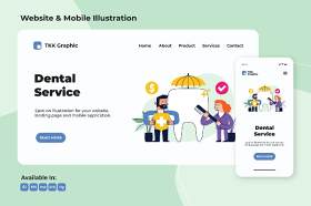 牙科诊所口腔服务网站和手机界面设计插画矢量素材Dental clinic service web and mobile