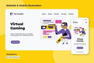 VR虚拟游戏网络和移动界面设计矢量插画素材Virtual Gaming web and mobile designs