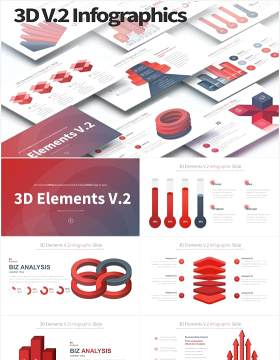 11套色系三维台阶漏斗图PPT信息图表素材3D Elements V.2 - PowerPoint Infographics