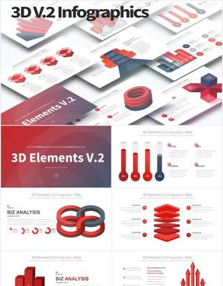 11套色系三维台阶漏斗图PPT信息图表素材3D Elements V.2 - PowerPoint Infographics