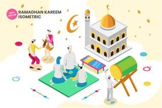 2.5D等距人物插画AI矢量素材isometric ramadhan kareem vector illustration