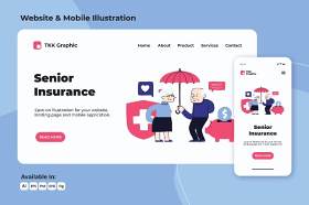 老年人保险网络与手机界面人物矢量插画素材Elderly Senior citizen insurance web and mobile