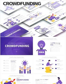 11套色系商业集资众筹项目想法创意人物插画PPT素材Crowdfunding - PowerPoint Infographics