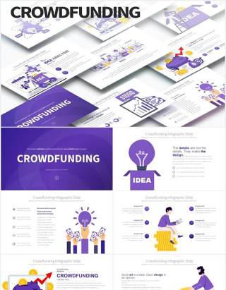 11套色系商业集资众筹项目想法创意人物插画PPT素材Crowdfunding - PowerPoint Infographics