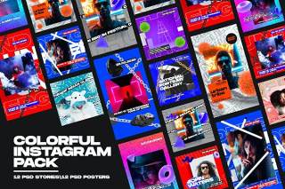 12款创新时尚可视化抽象艺术视觉背景PSD海报元素（不含摄影图）Colorful Instagram Pack