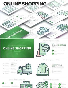 11套色系线上购物创意图形插画PPT电商素材Online Shopping - PowerPoint Infographics