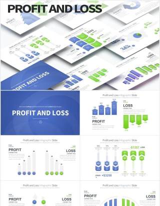 12套颜色财务报告损益表盈利与亏损可视化PPT信息图表箭头素材Profit and Loss