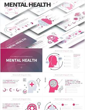 11套色系心理健康精神压力创意大脑医疗医学PPT素材MENTAL HEALTH - PowerPoint Infographics