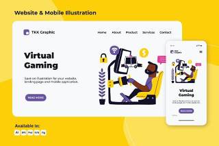 虚拟赛车网站和移动界面设计人物矢量插画素材Virtual Racing web and mobile designs