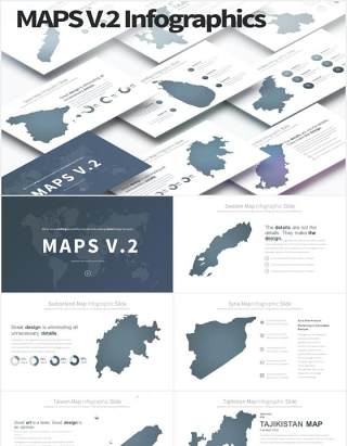 11套色系地图PPT素材MAPS V.2 - PowerPoint Infographics Slides