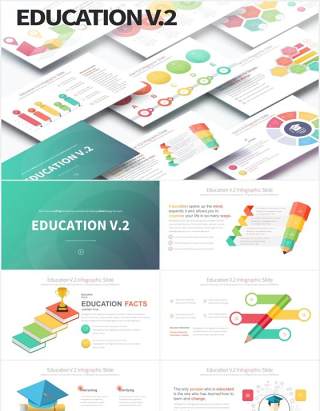 12套颜色创意图形铅笔教育信息图表数据可视化PPT素材Education V.2 - PowerPoint Infographics Slides