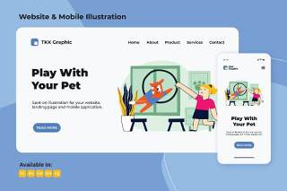 陪动物玩耍网络和手机界面插画设计素材Play with animal web and mobile