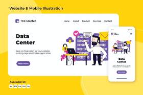 数据中心web和移动界面设计AI插画素材PSD模板Data Center web and mobile designs