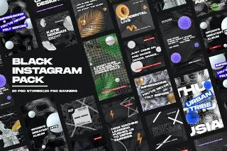 20款简约风黑色艺术社交媒体平面设计PSD海报背景素材Black Instagram Pack