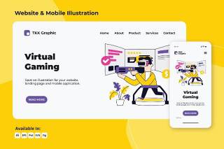 虚拟游戏网络和移动界面设计插画矢量素材Virtual Gaming web and mobile designs