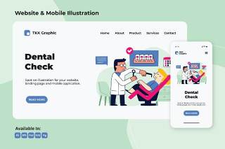 定期牙科检查网络和手机界面设计矢量素材Regular Dental check up web and mobile