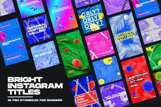 42款高端标题海报背景平面广告包装设计彩色印刷PSD素材Bright Instagram Titles