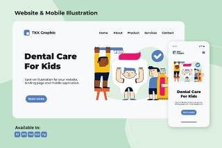 儿童牙科保健活动网络和手机界面设计插画Dental care campaign for kids web and mobile