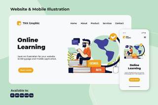 在线学习全球化网络和移动界面插画矢量设计素材Online learning globalization web and mobile