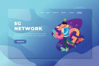 5g网络psd和ai矢量登陆页面UI界面插画设计5g network psd and ai vector landing page