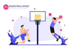 篮球运动平面矢量图AI插画素材设计Basketball Sport Flat Vector Illustration