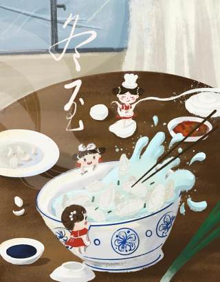 中国传统文化二十四节气冬至插画海报背景配图PSD竖版素材31