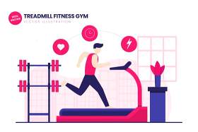 跑步机健身健身房平面矢量图AI插画设计人物素材Treadmill Fitness Gym Flat Vector Illustration