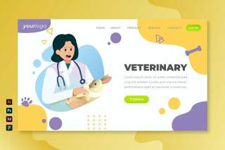兽医矢量插画登录页UI界面AI设计veterinary vector landing page