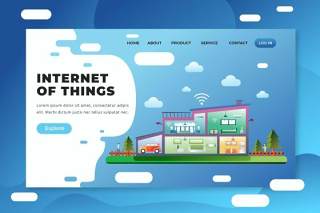 物联网psd和ai矢量登陆页面UI界面插画设计internet of things psd and ai vector landing page