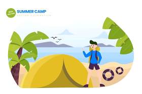 夏令营平面矢量图AI人物插画设计素材Summer Camp Flat Vector Illustration