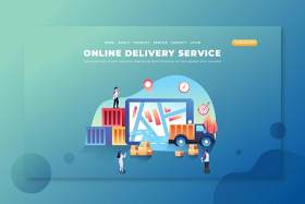 在线交付服务psd和ai登录页UI界面插画设计online delivery service psd and ai landing page