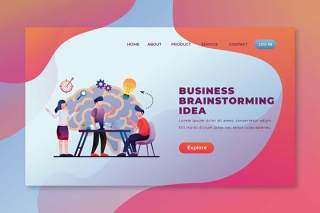 商业头脑风暴psd和ai登录页UI界面插画设计business brainstorming psd and ai landing page