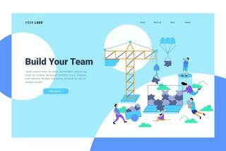 团队建设登录页UI界面AI插画设计模板Team Building - Landing Page