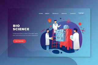 生物科学psd和ai矢量登录页UI界面插画设计bio science psd and ai vector landing page