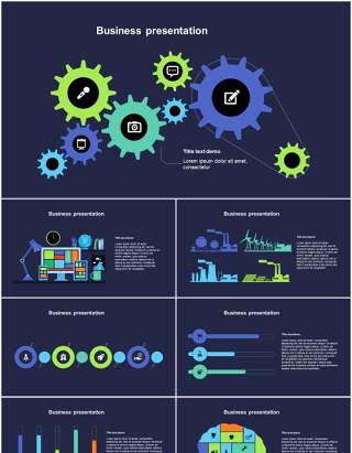 商务齿轮工作报告创意图形可视化图表集PPT模板
