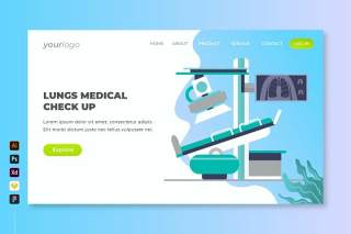 肺部体检登录页UI界面插画设计lungs medical check up landing page