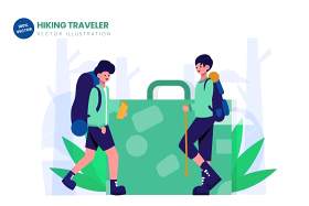 徒步旅行者平面矢量图AI人物插画素材设计Hiking Traveler Flat Vector Illustration
